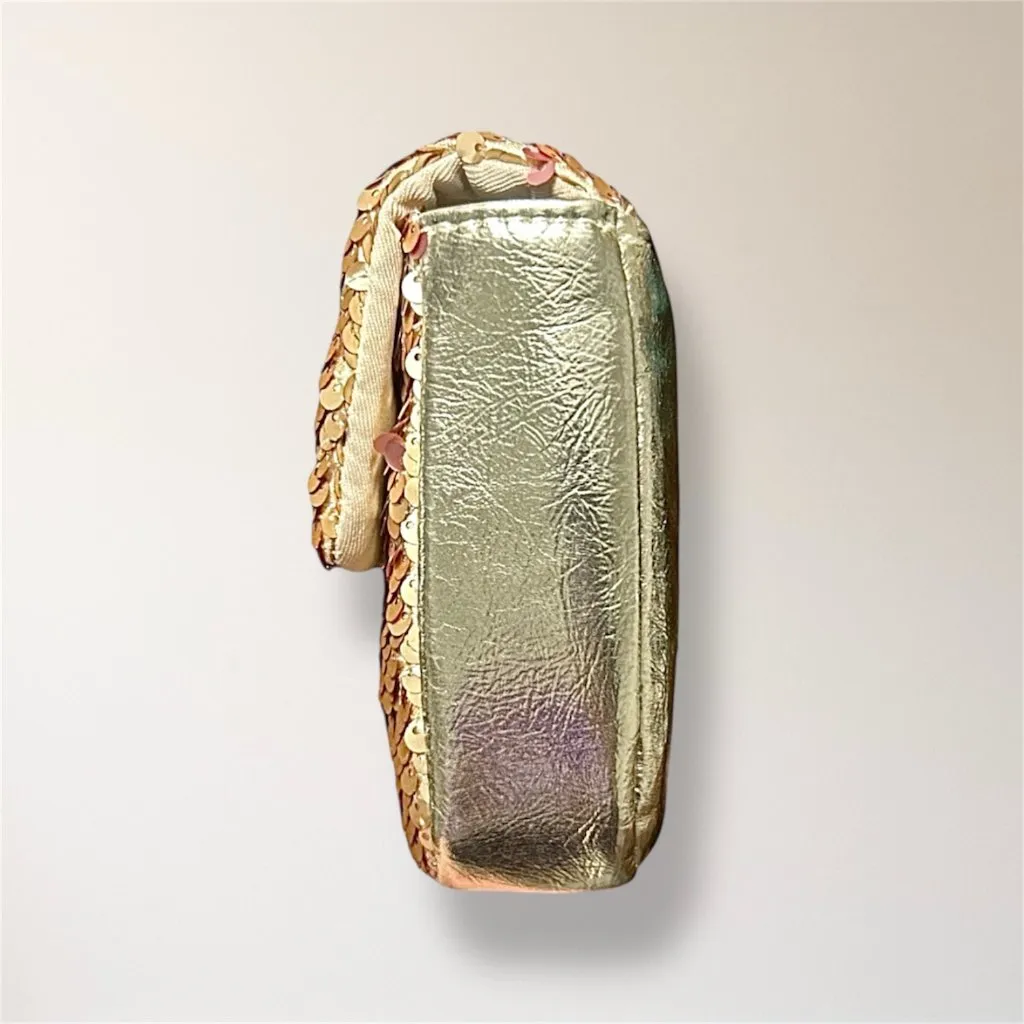 Nicole Miller Gold Sequin Crossbody‎ Bag Convertible Clutch Chain Holiday Party - Image 8