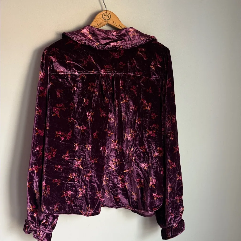 NEW Anthropologie Keira Collared Velvet Button Up Blouse In Dark Purple XL - Image 3