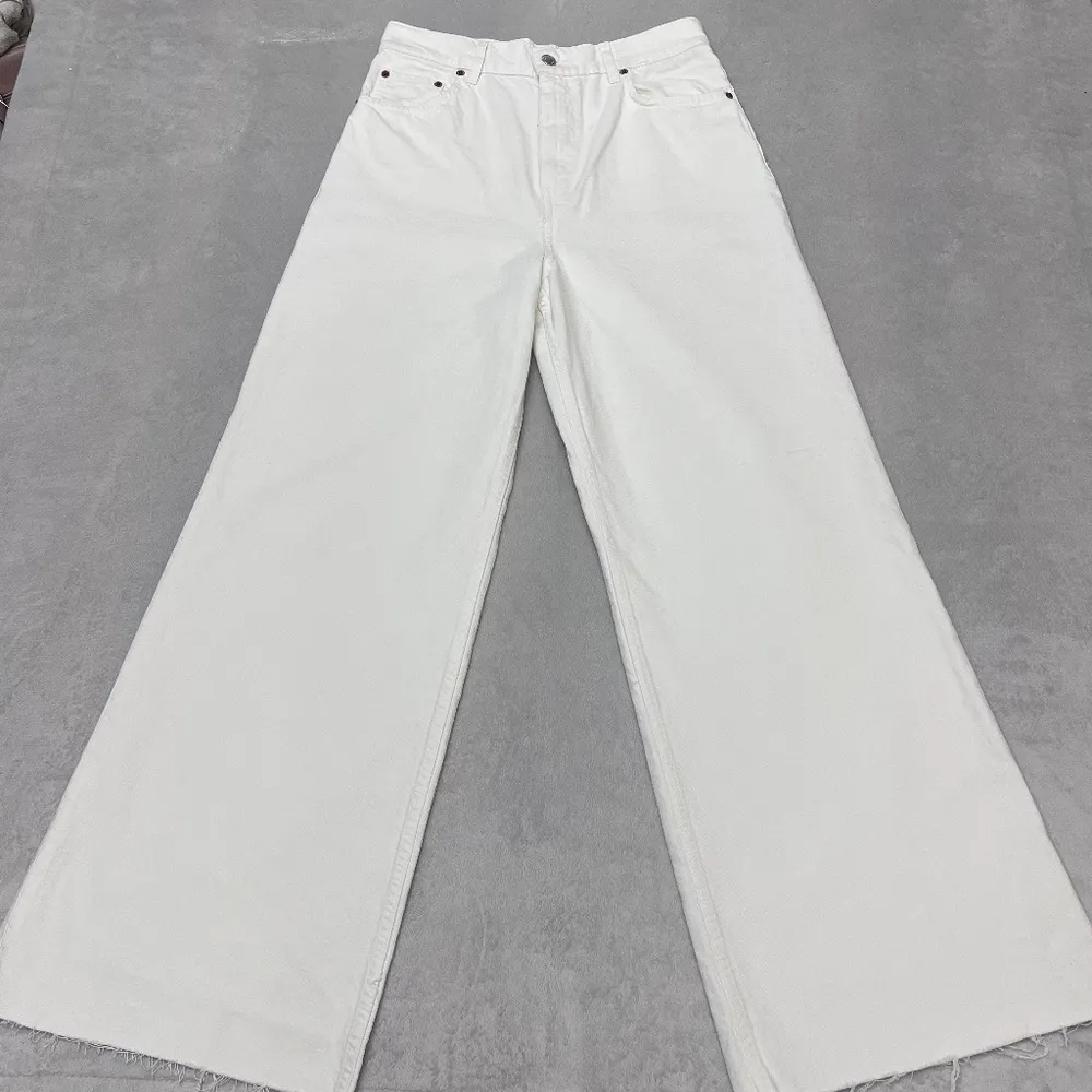 Zara The Trute Women's White Wide Leg Jeans Raw Hem Denim Size 6 US New Other - Image 7