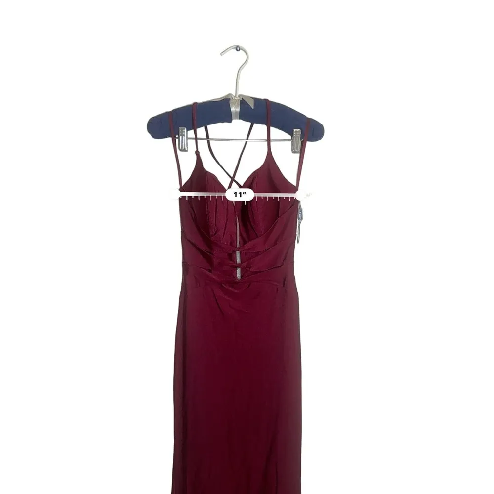 LA FEMME 28574 DRESS  SATIN GOWN-PLEAT WAIST (burgundy)dark berry size 0 - Image 6