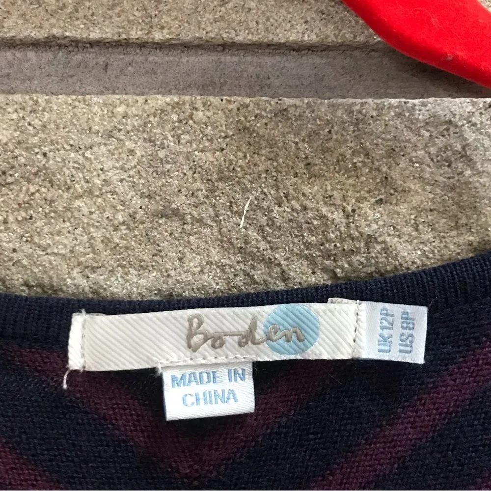 Boden Amelia Striped Fit & Flare Skater Wool Blend Knit Sweater Dress Navy Sz 8P Blue - Image 5