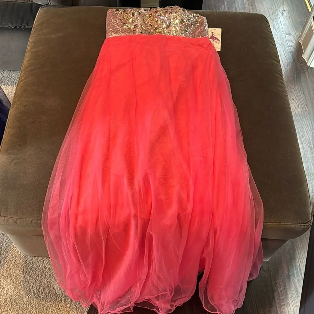 Women’s Pink Full Length Sparkly Tulle & Sequined Prom Party Dress Size L NWT Size L - Image 8