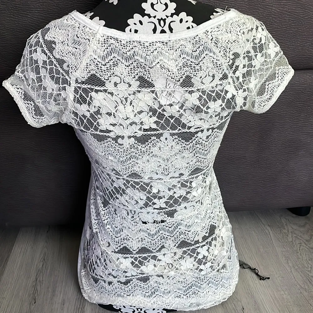 DEX LORD & TAYLOR NWT Sheer Ivory Lace T-Shirt Size Small - Image 3