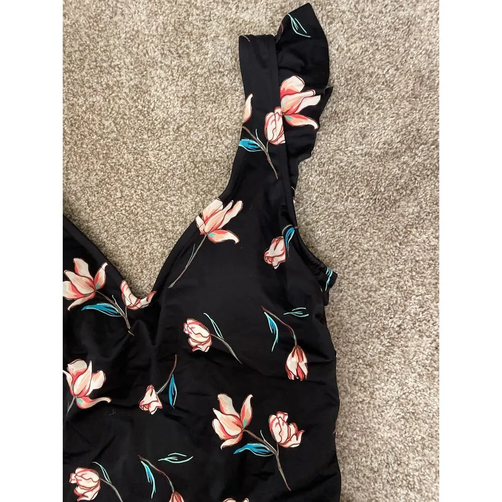 Beach Betty Black Slimming Floral Ruffle Sleeve One Piece Swimsuit, L Size L - Image 3
