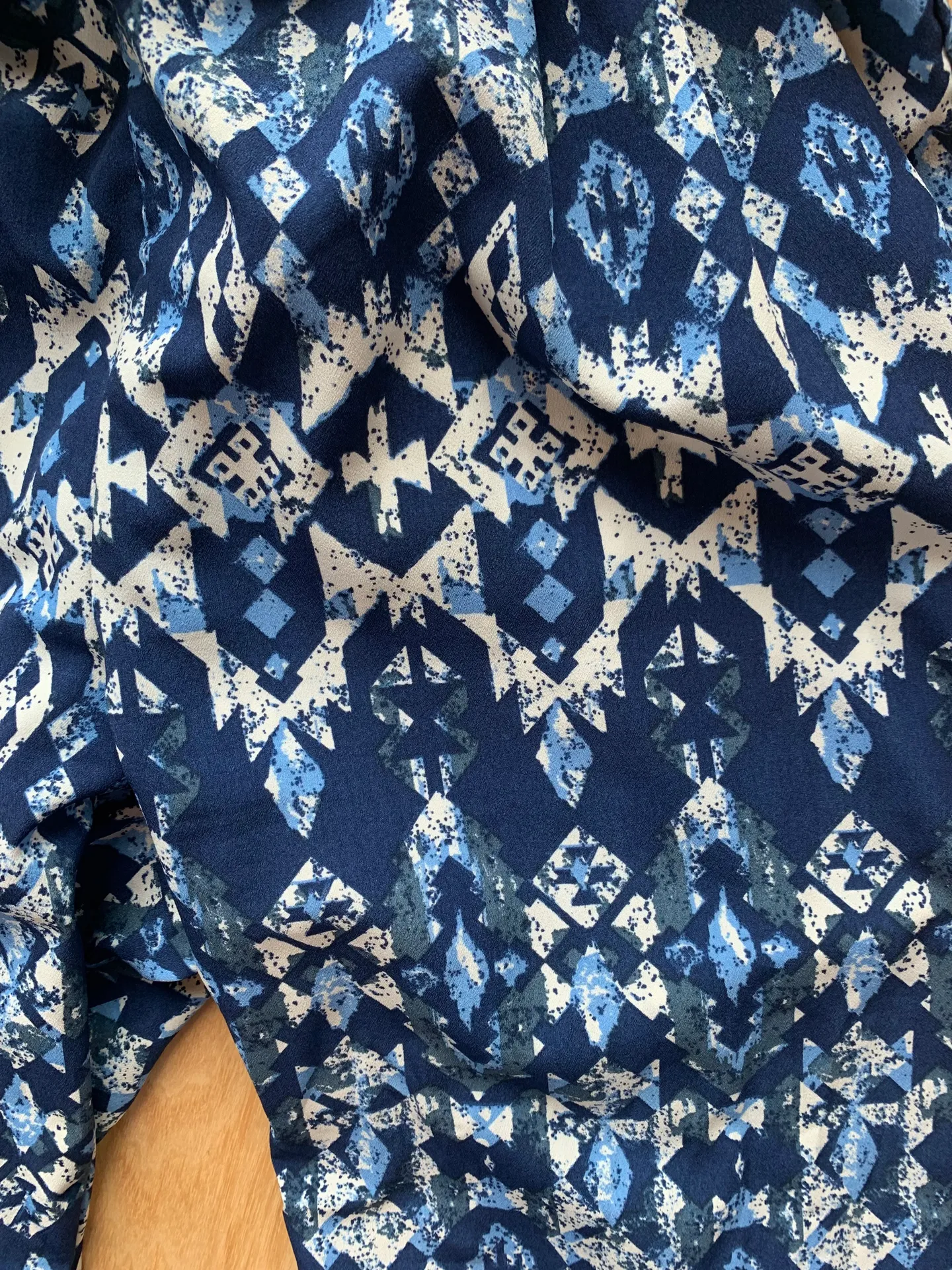 Pants Lightweight Elastic Tie Waist Fits Women XS S Blue Print - Image 4