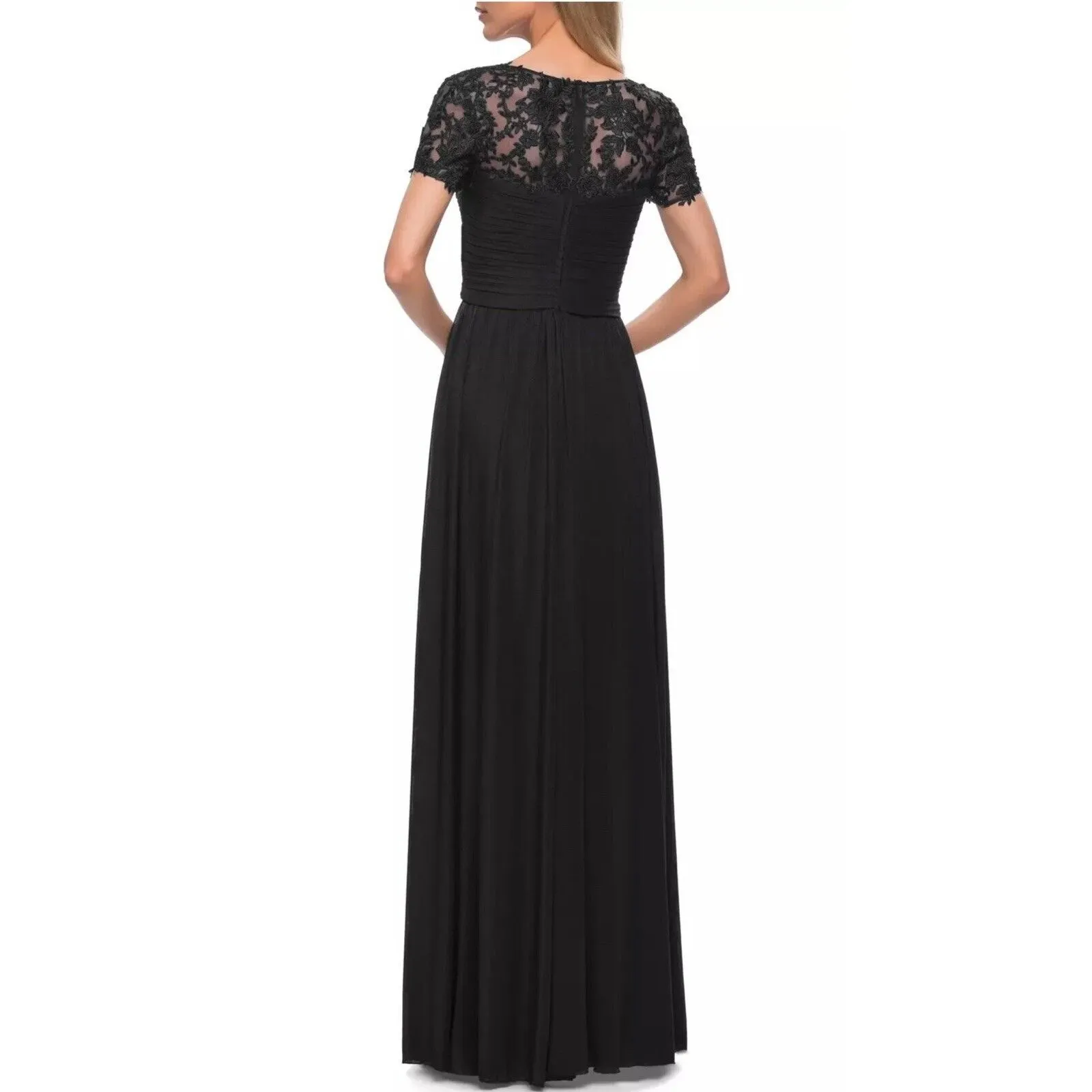 La Femme 29772‎ Floral Embroidered Ruched Back Jersey Gown, Black, Size 6 - Image 3