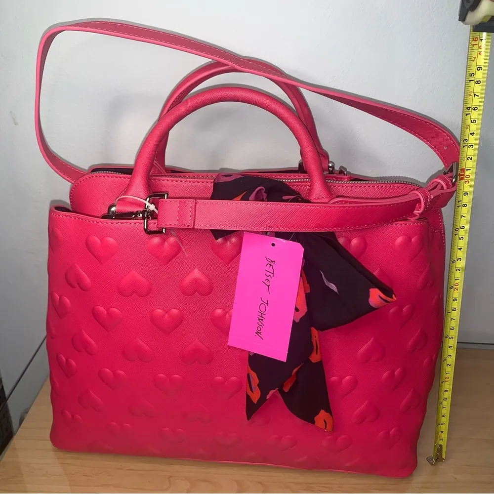 Betsey Johnson Hot Pink Heart Purse with Lips Bow Floral Design New with Tags - Image 14