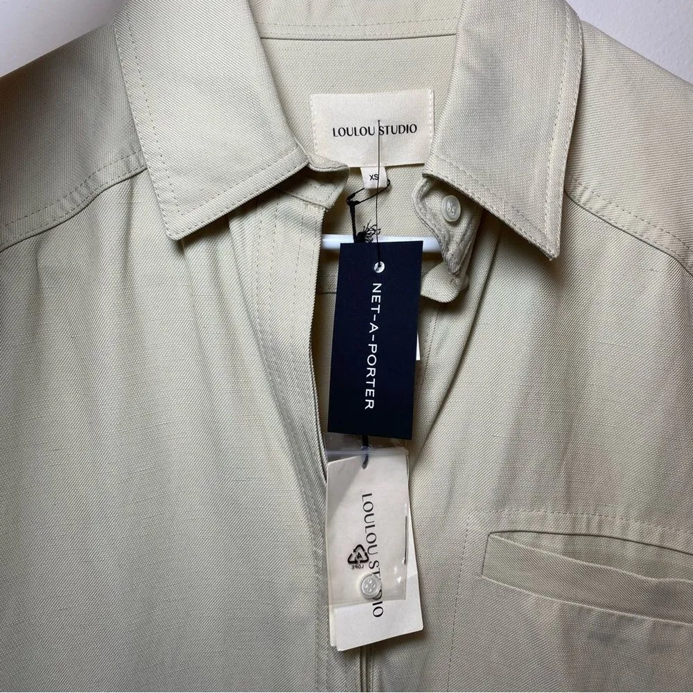 LouLou Studio NEW Moheli Viscose/Linen Short Sleeve Button Down Shirt Tan Sz XS - Image 5