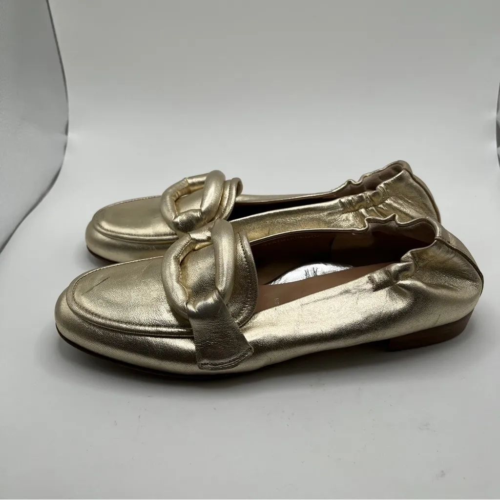 EUC RON WHITE Fibi Metallic Gold Leather Flat Loafers In Onyx size 35.5 US 5 - Image 4