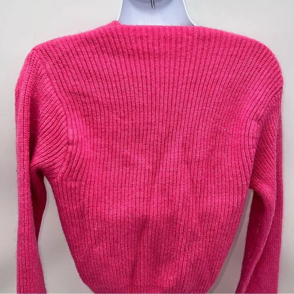 Goodnight Macaroon Hot Pink Cropped Draped Twist Front Sweater w/Metallic Thread - Image 7
