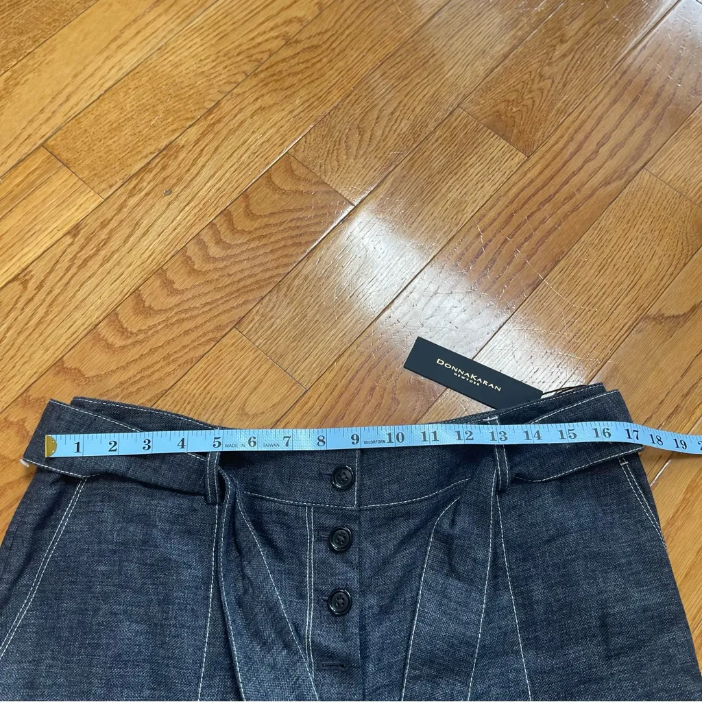 Donna Karan New York Linen Blend cropped pants with belt Blue Jean wide leg 12 - Image 4