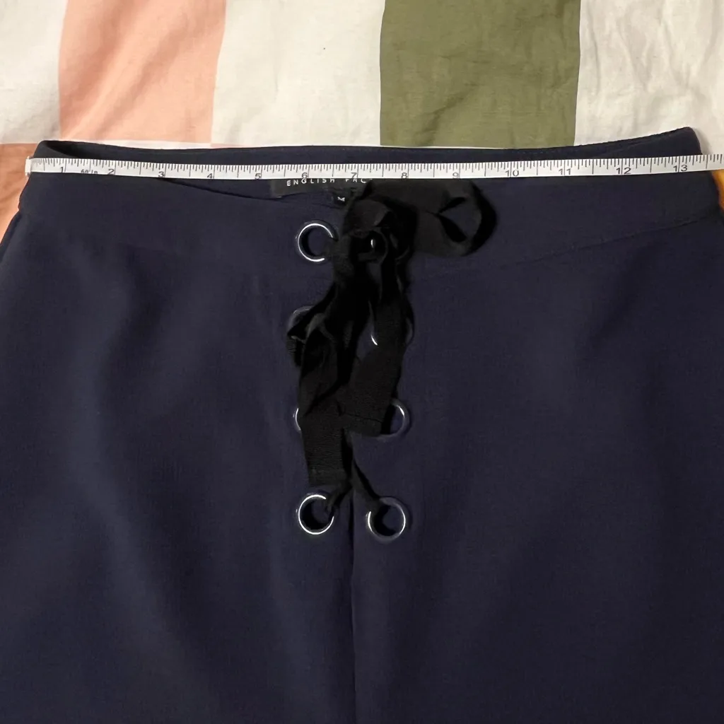 English Factory Navy Lace Up High-Waisted Crop Trousers - Image 5