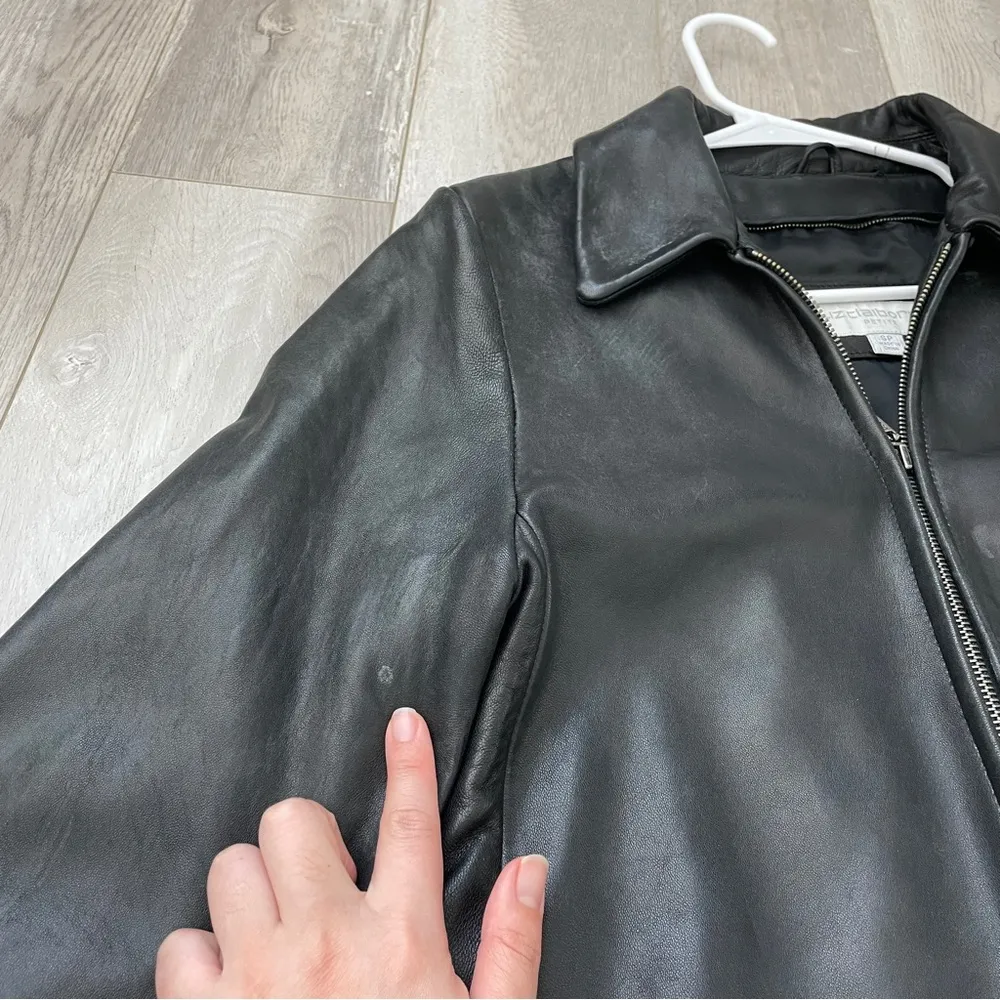 Liz Claiborne Jacket leather womens Black small petite y2k minimalist chic moto - Image 8