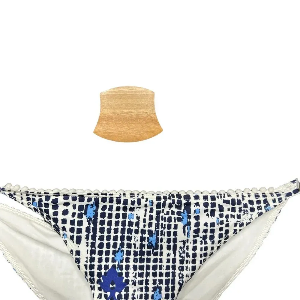 Poupette‎ St. Barth Lucy Pom Trim Dotted Bikini Bottom Navy Blue Size XS - Image 2