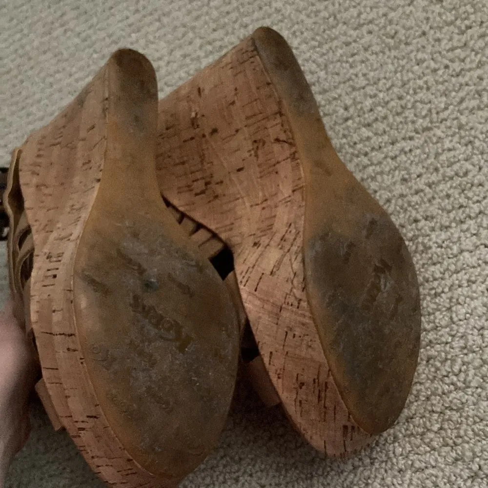Korks by Kork-Ease Platform Wedges Size 8 Cork Leather Tan Strappy High Heels - Image 4