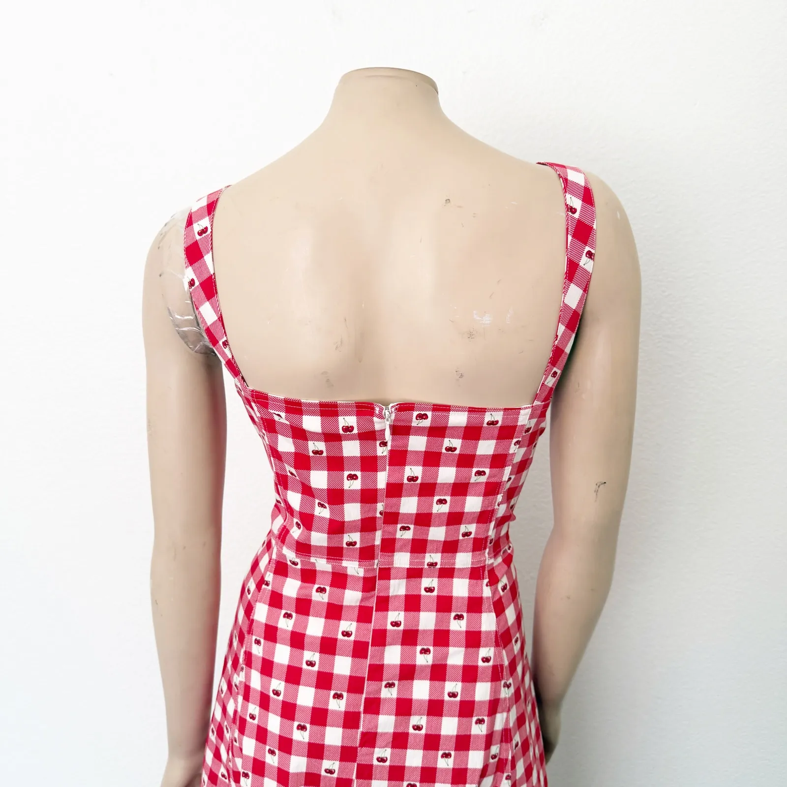 [Avec Les Filles] Cherry Gingham Sweetheart Neck Fit & Flare Midi Dress NWT 14 - Image 10