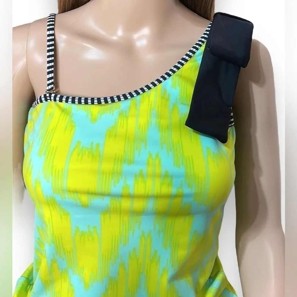 Bow Two Piece Swimsuit Women’s Size Medium One Shoulder with Black Bow Lime - Image 9
