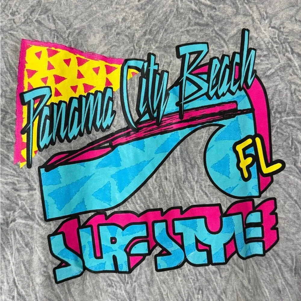 SURF STYLE gray Graphic T-Shirt size large Panama City, Florida beach retro 80s - Image 4