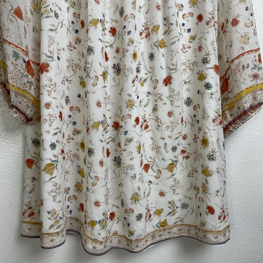 Joie Vesta Dress Small Womens Silk Floral Lined Sheer Boho Tassel Tie Porcelaine - Image 10