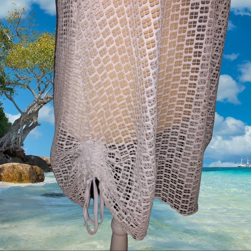 G.M brand white fishnet drawstring sides coverup Size L - Image 5