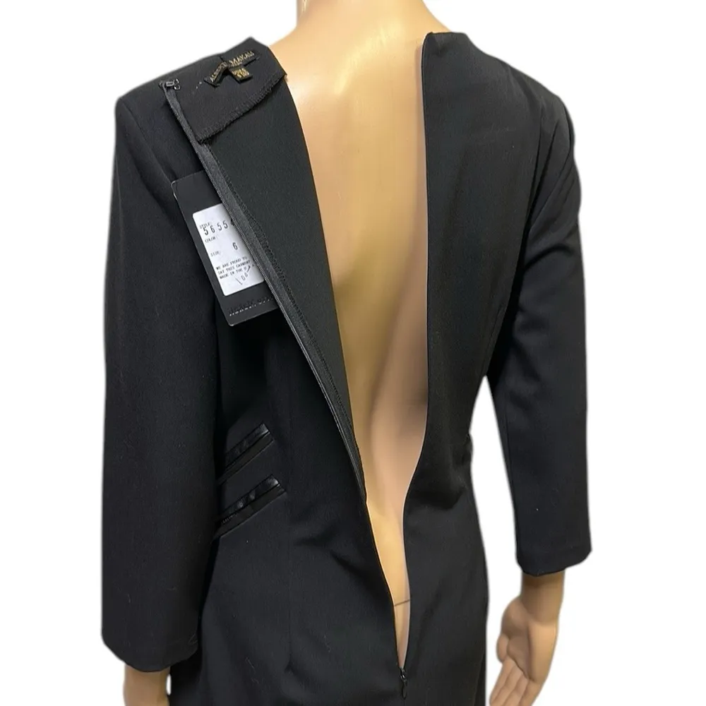 Alberto Makali Black Faux Leather Trim Zipper 3 Quarter Sleeve Dress Womens 6 - Image 9