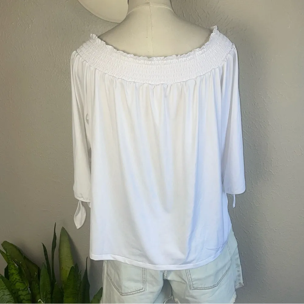 Roper White Embroidered Peasant Top L | Off Shoulder Boho Western Blouse Festiva Size L - Image 5
