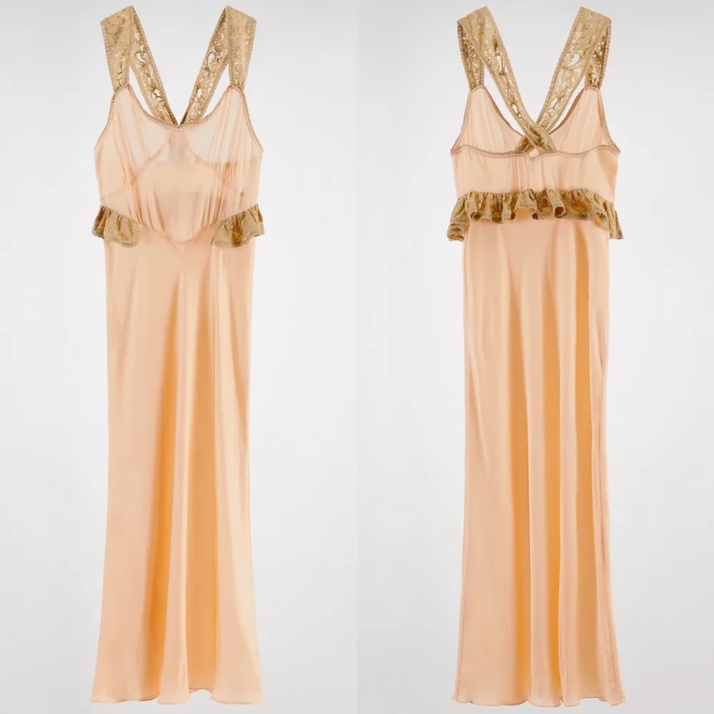 Zara SATIN MIDI LONG LACE STRAPS PEPLIM DRESS Front Slit at Hem Size S NEW - Image 5