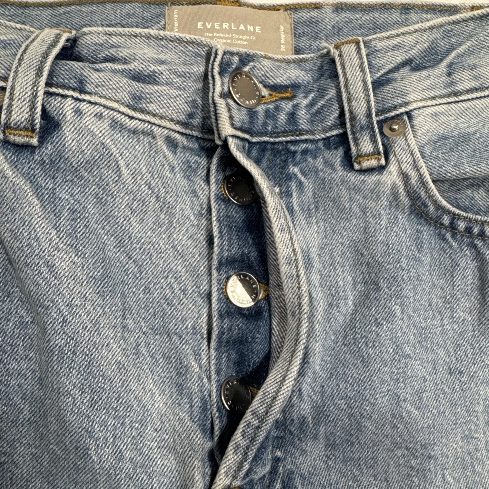 Everlane Womens Jeans The Relaxed Straight Fit Size 26R Button Fly Blue Organic - Image 8