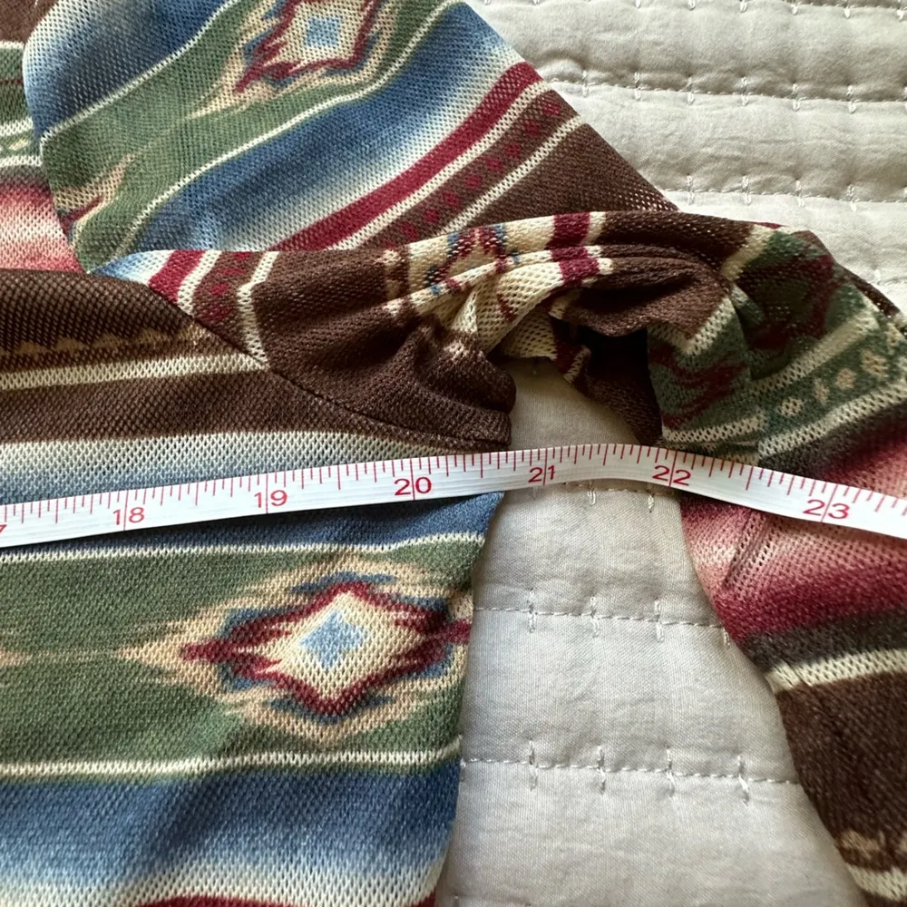 Ralph Lauren Chaps Denim western Aztec print sheer lined leather lace up shirt - Image 8