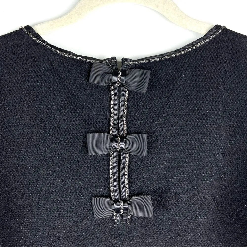 NEW Black Metallic Chain Neck Pullover Bow Sweater S/M Preppy Barbie - Image 8