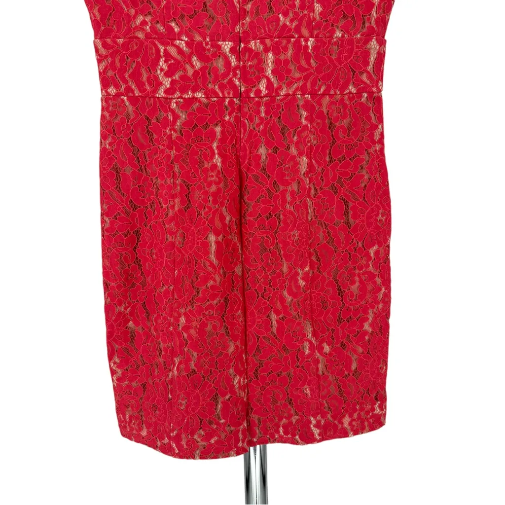 Eliza J Cap Sleeve Coral Lace Sheath Dress size 6 Short Sleeves V Neck - Image 9