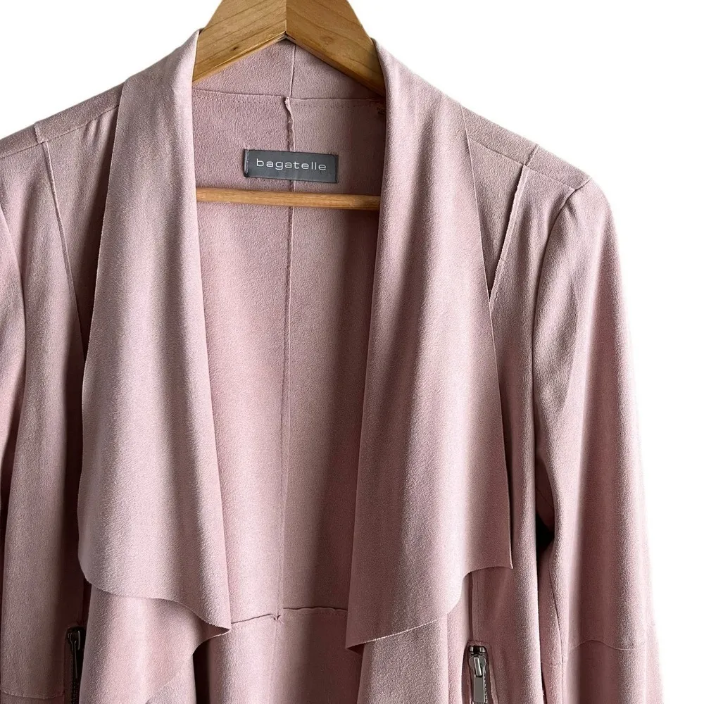 Bagatelle Faux-Suede Drape-Front Jacket Blazer‎ in Pink, Size Small - Image 3
