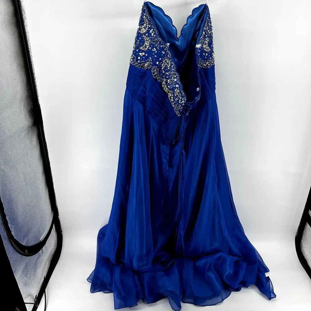 Mac Duggal Sequin Beaded Chiffon Evening Gown Prom Dress Strapless Royal Blue 16 - Image 6