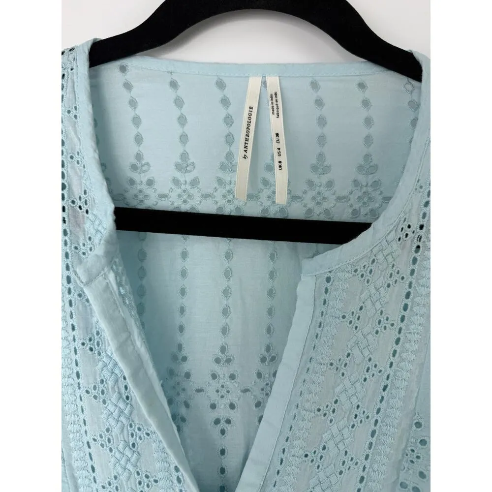 Anthropologie Eyelet Dress Women 4 Light Blue Feminine Spring Cottagecore Easter - Image 4