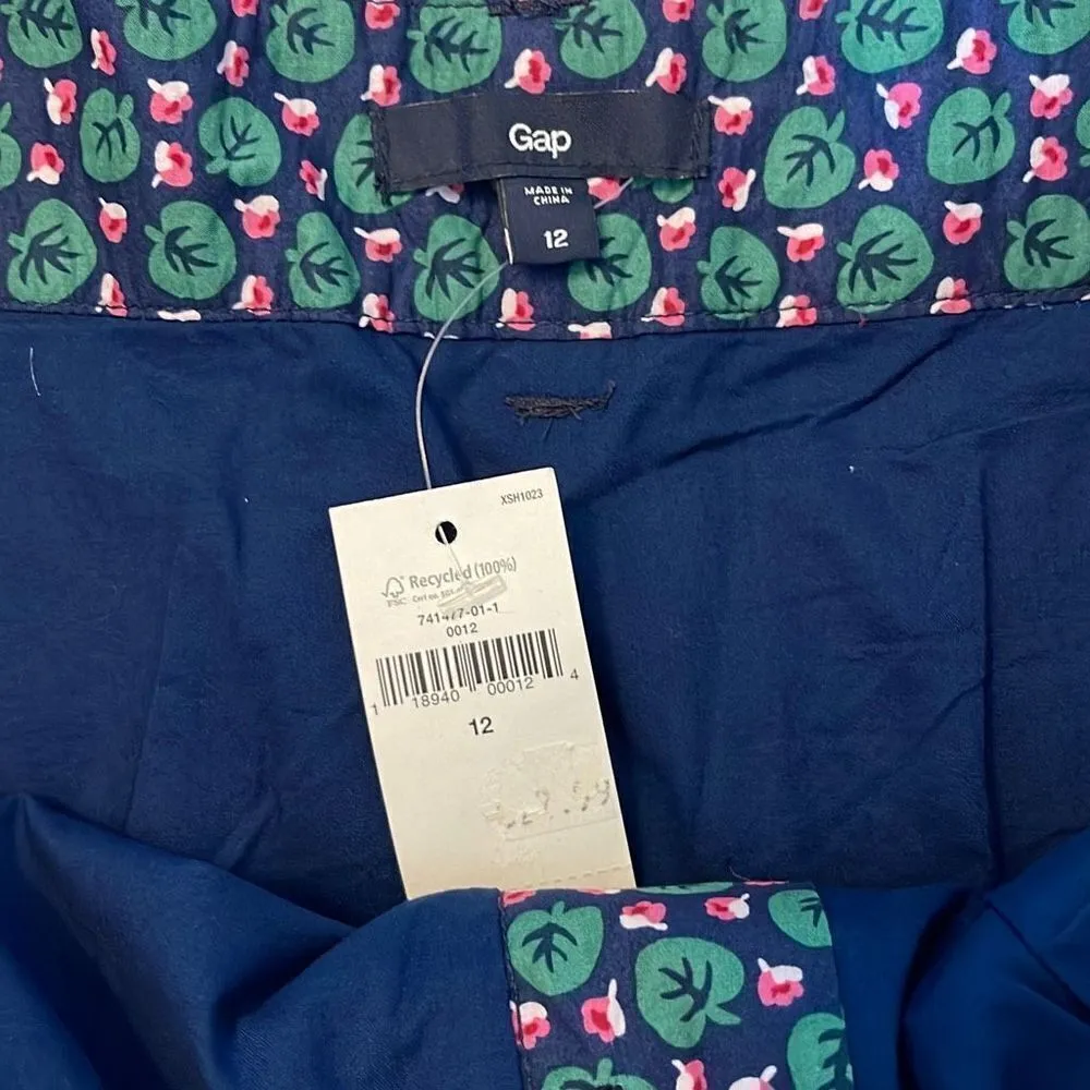 Gap Women's Floral A-Line Skirt Mini Leaf Lined Waist Tie Green Pink Blue Size 1 - Image 6