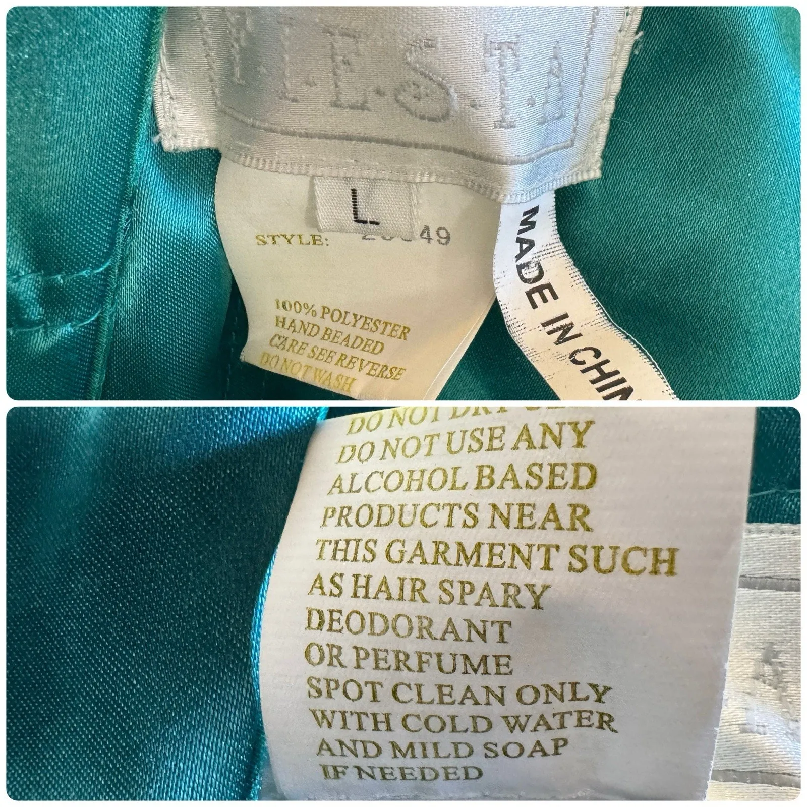 FIESTA Emerald Green Peacock High Low Ruffled Gown Dress Sequin Bling Glam Sz L Size L - Image 15