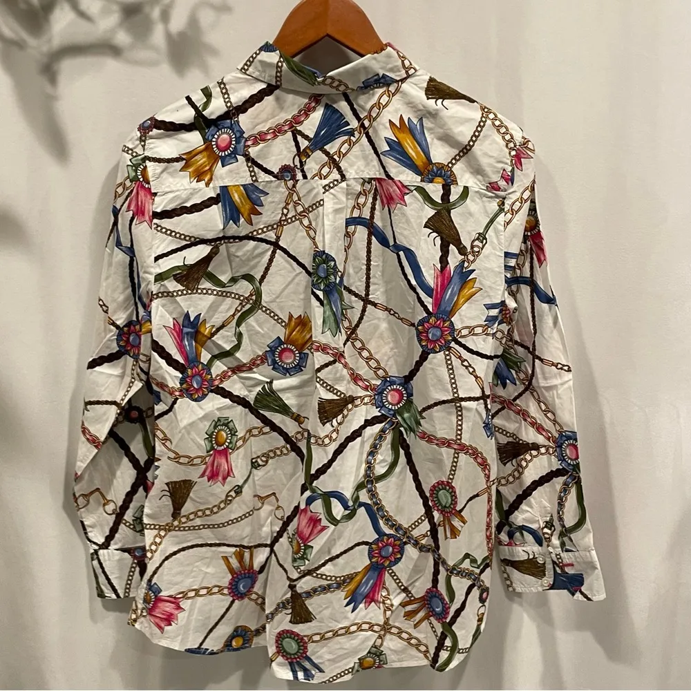 Talbots equestrian old money boujee button front blouse breezy cotton - Image 4