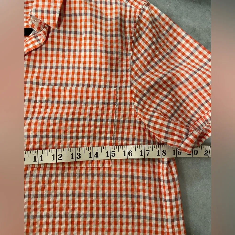 L.L. Bean Size M Red Orange Blue Short Sleeve Seersucker Button Down Mini Dress Size M - Image 9