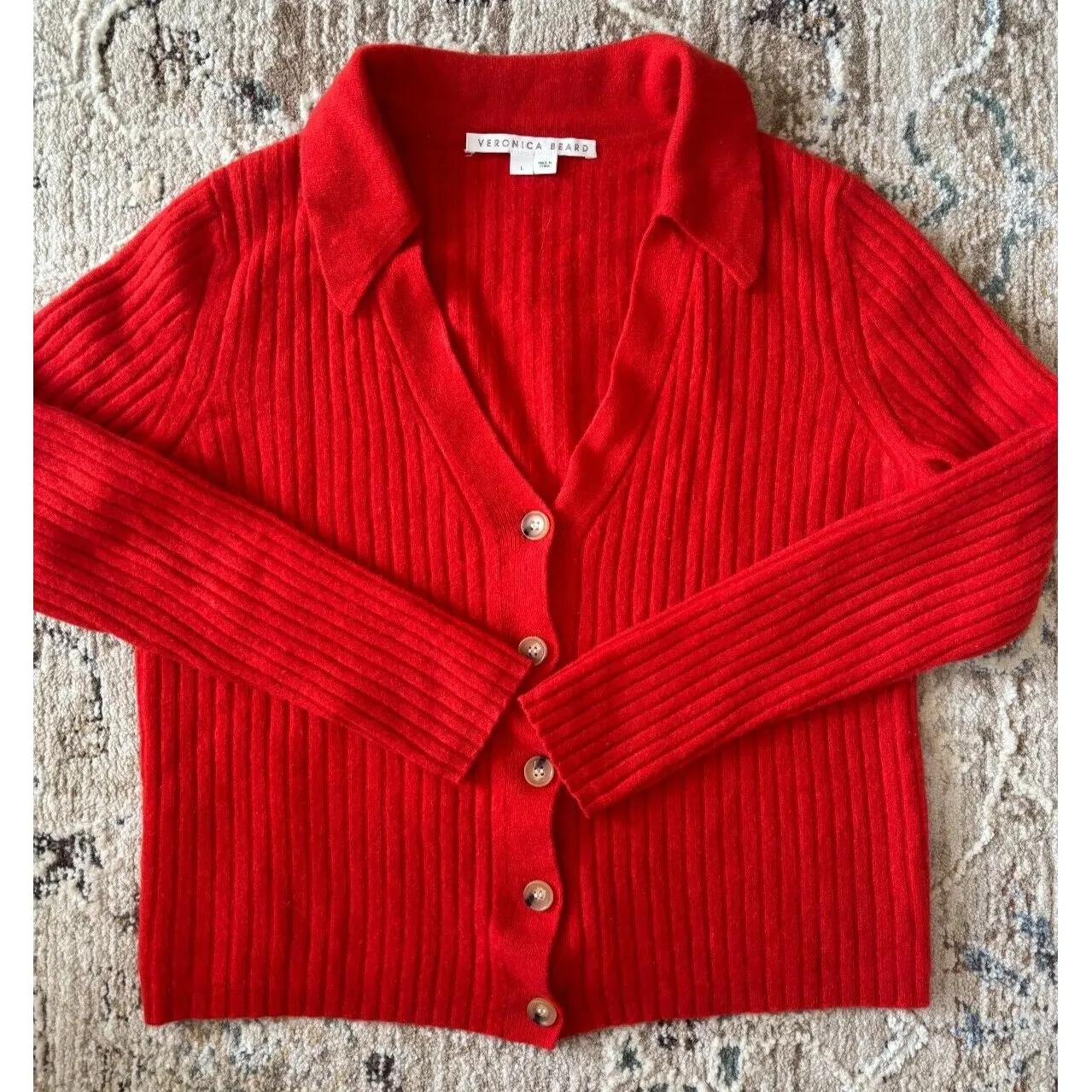 Veronica Beard Cashmere Sweater Womens Large Orange Preppy Luxury Academia - Image 3