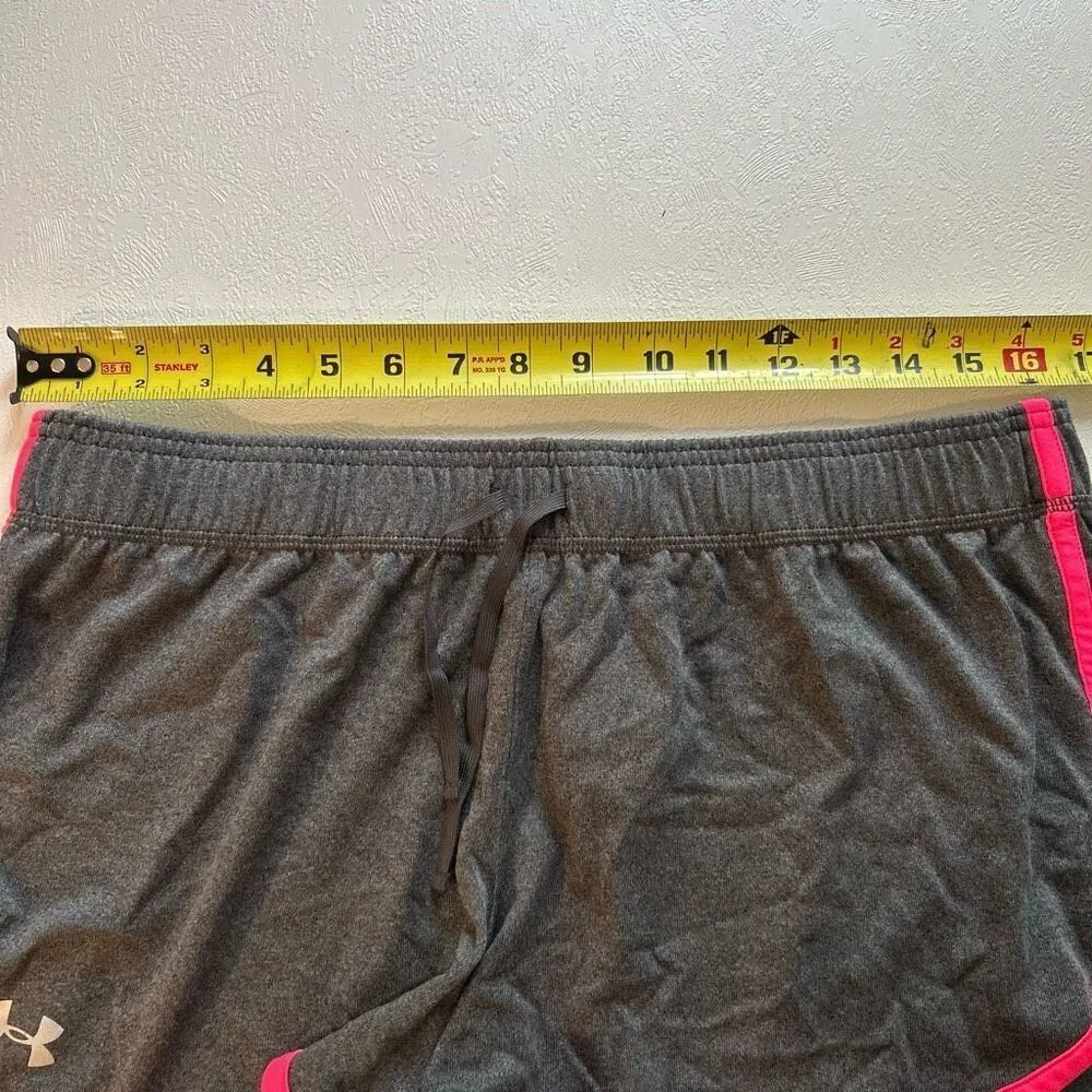 Under Armour Women’s HeatGear Athletic Shorts Large Gray w/ Pink Trim Running - Image 4