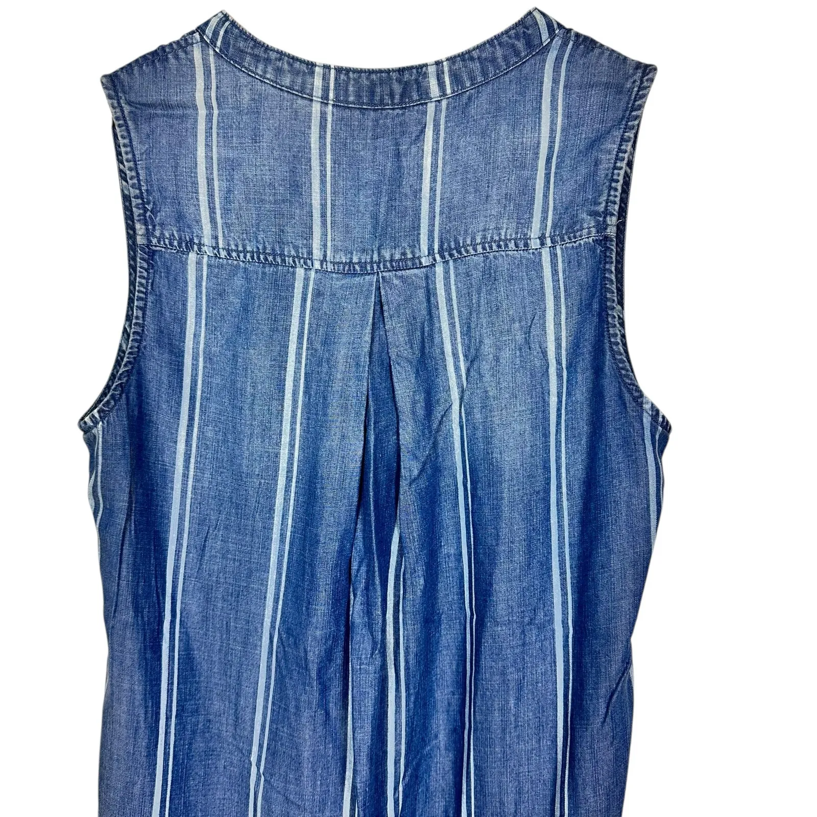 Cloth & Stone Anthropologie Chambray Striped Sleeveless Shirtdress Sz Small - Image 10