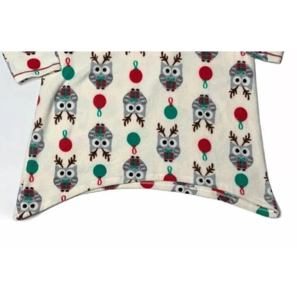 Kensie Super Soft Fleece Ivory Holiday Owl Print Nightie Pajamas with Hat Size S - Image 2