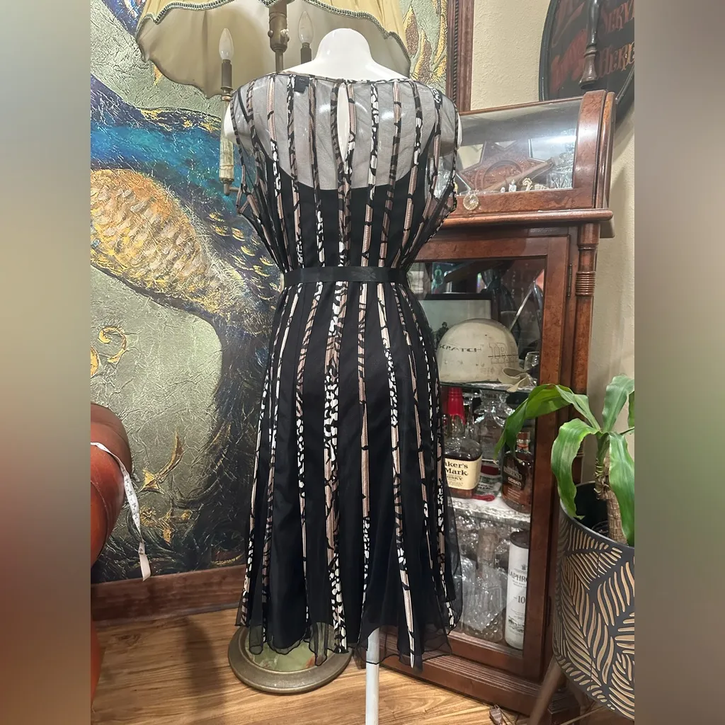 EUC dressbarn Black and Beige Striped Midi Dress - Image 4