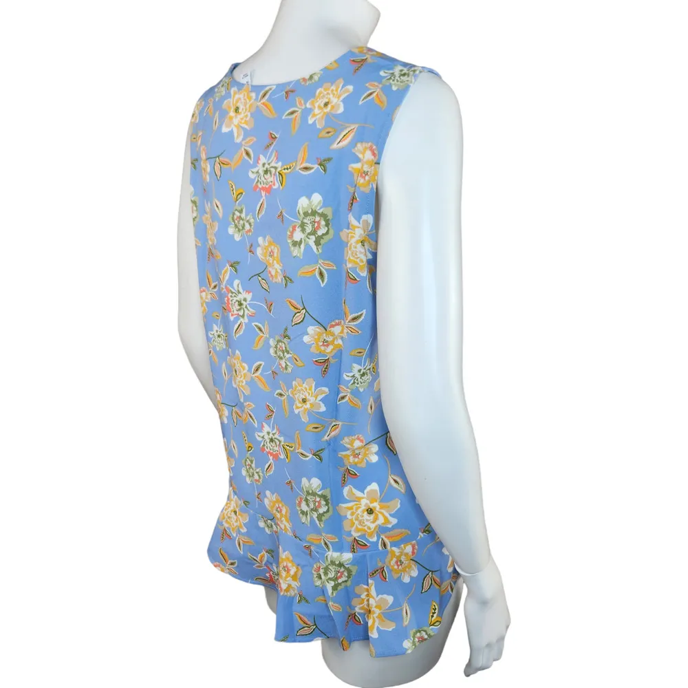 Denim & Co. Printed Sleeveless Tank Top Flutter Bottom Blue Floral X-Small NWOT - Image 8