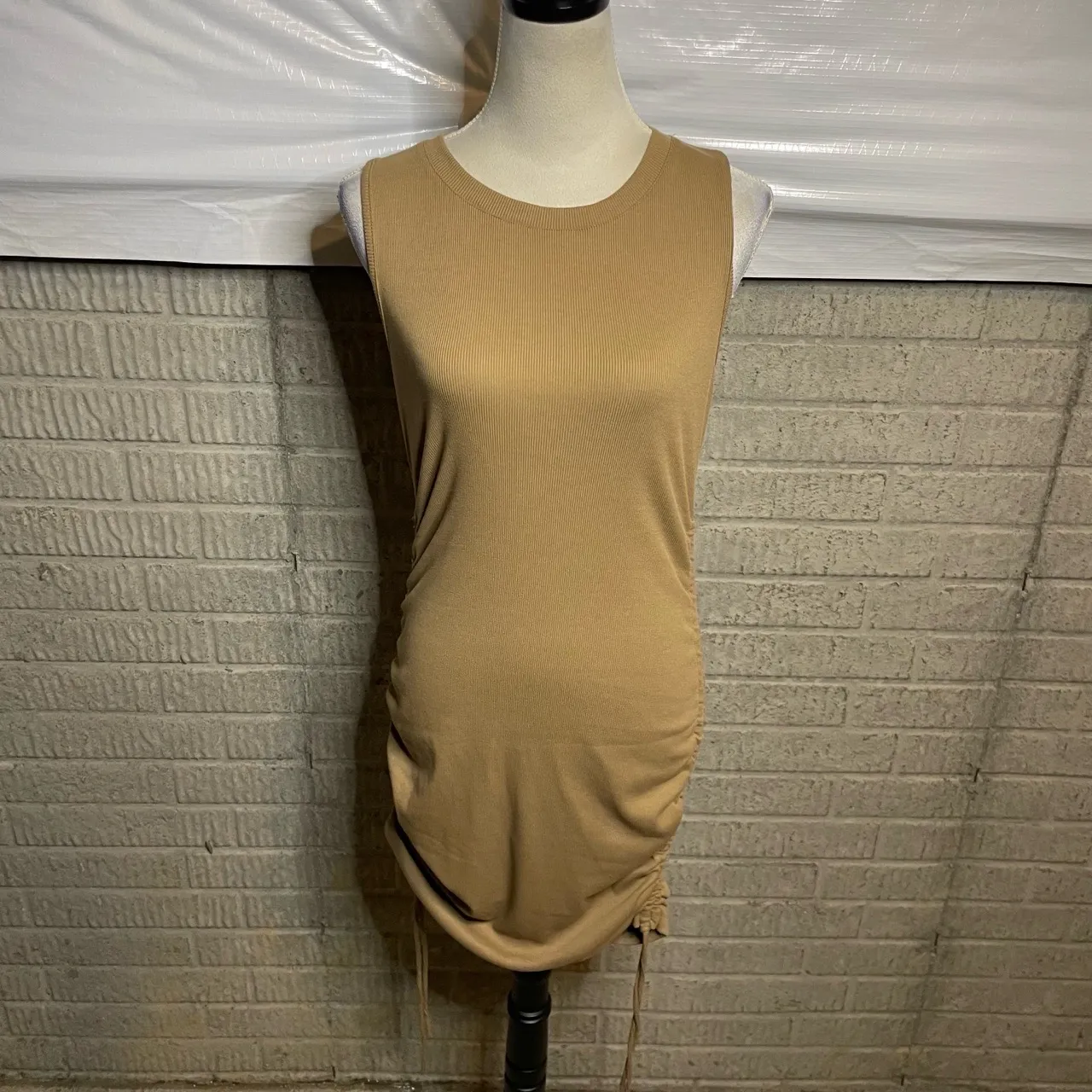 Wishlist Brown Sleeveless Drawstring Ruched‎ Ribbed Bodycon Dress Size Medium - Image 2