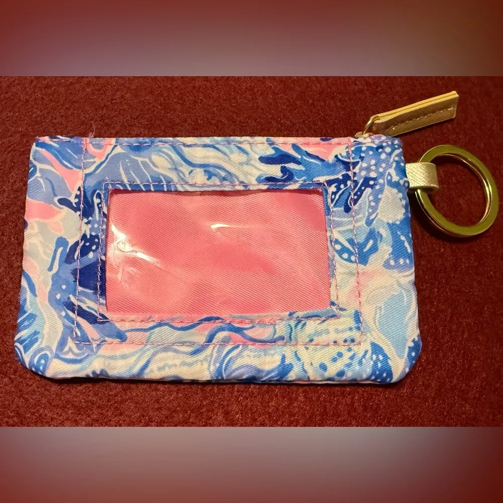 Lilly Pulitzer Pink Blue Floral Wallet Change Purse Key Ring ID Case Card Holder - Image 2
