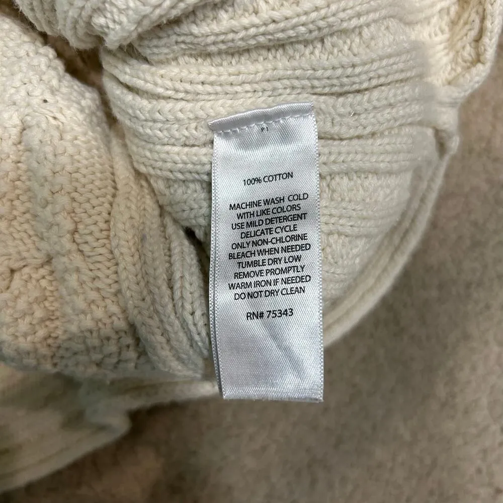 Max Studio Cream  100% Cotton Cable Knit Raglan Pullover Sweater Cabin Size M - Image 5