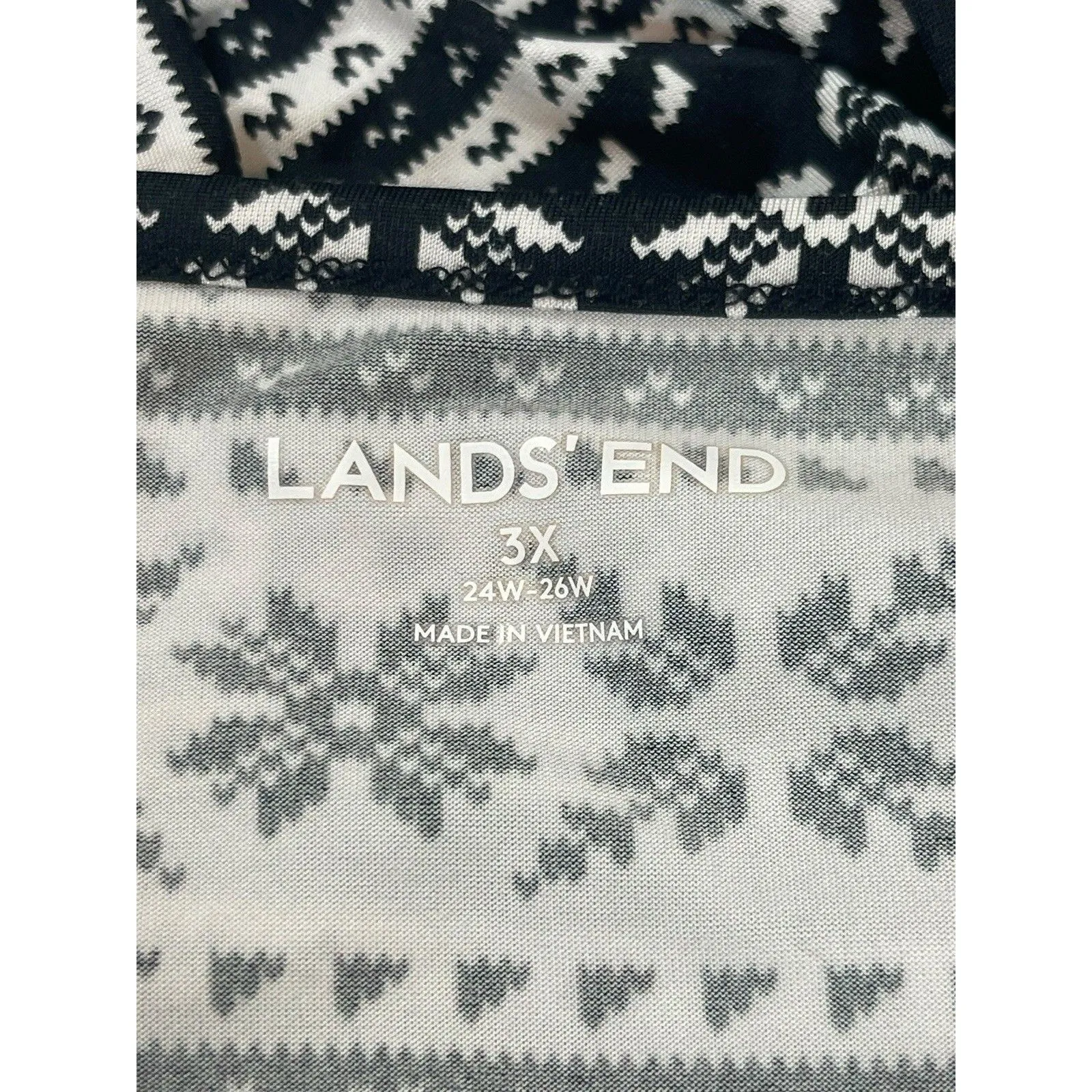 Lands’ End 3X 24W-26W Black White Fair Isle Print Long Sleeve Knit Top V-neck - Image 6