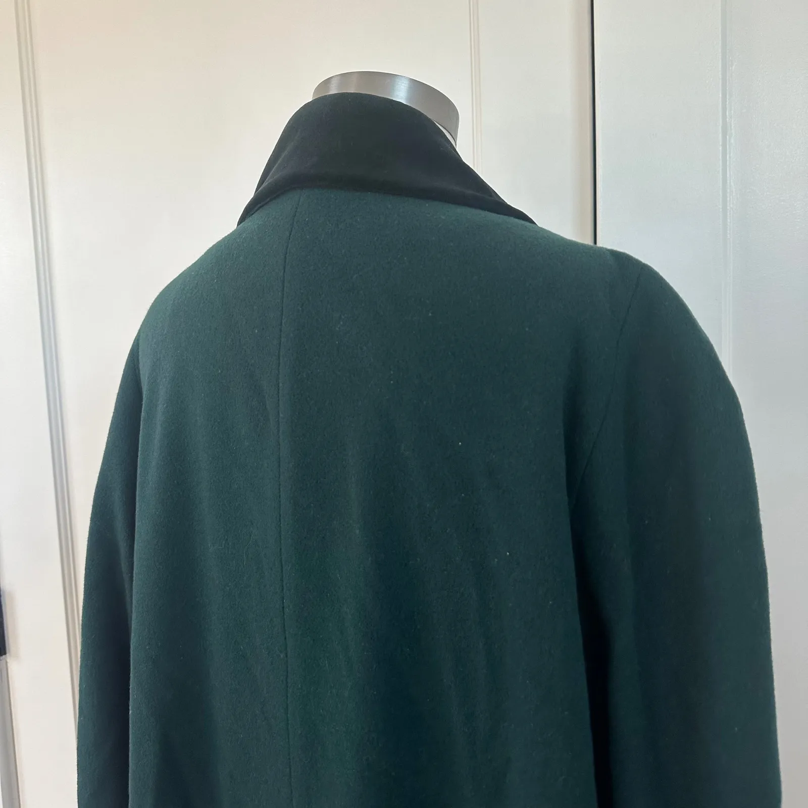 ALORNA Vintage Women's Dark Green Velvet Trim Long Wool Blend Coat 90s Size M - Image 11