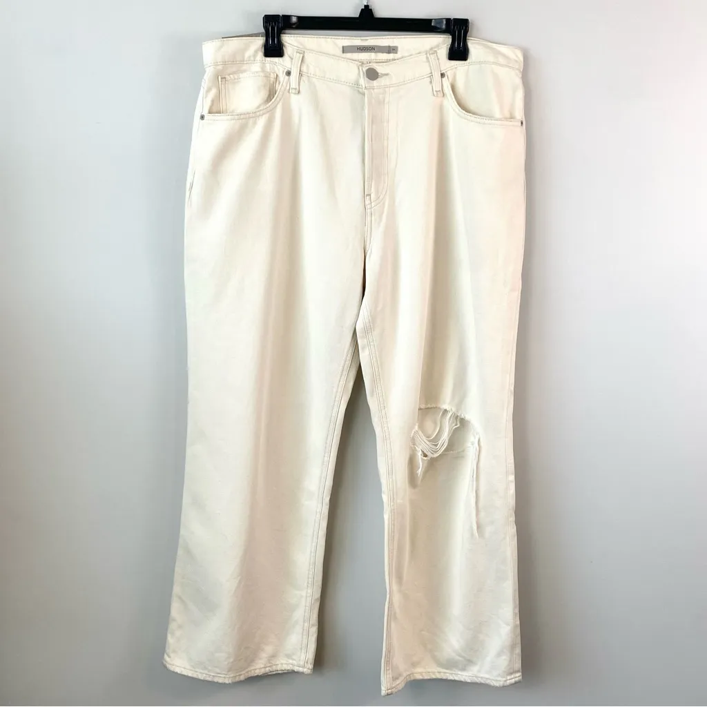 Hudson Rosie Distressed‎ High Rise Wide Leg Ankle Jeans Size 34 Ecru Vintage - Image 6